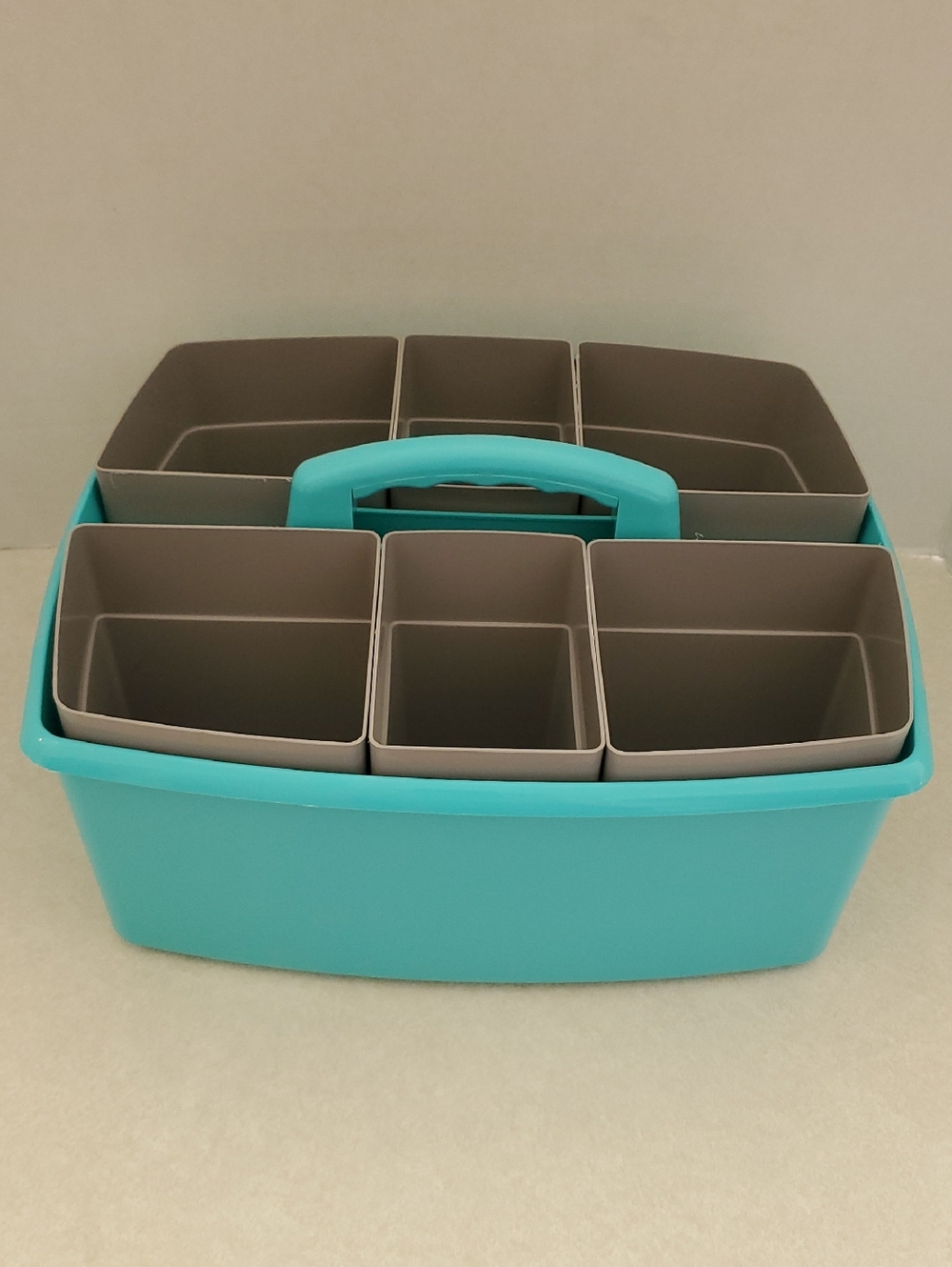 Art Organizer Caddy in Teal and Gray - Portable Cosmetic Storage
